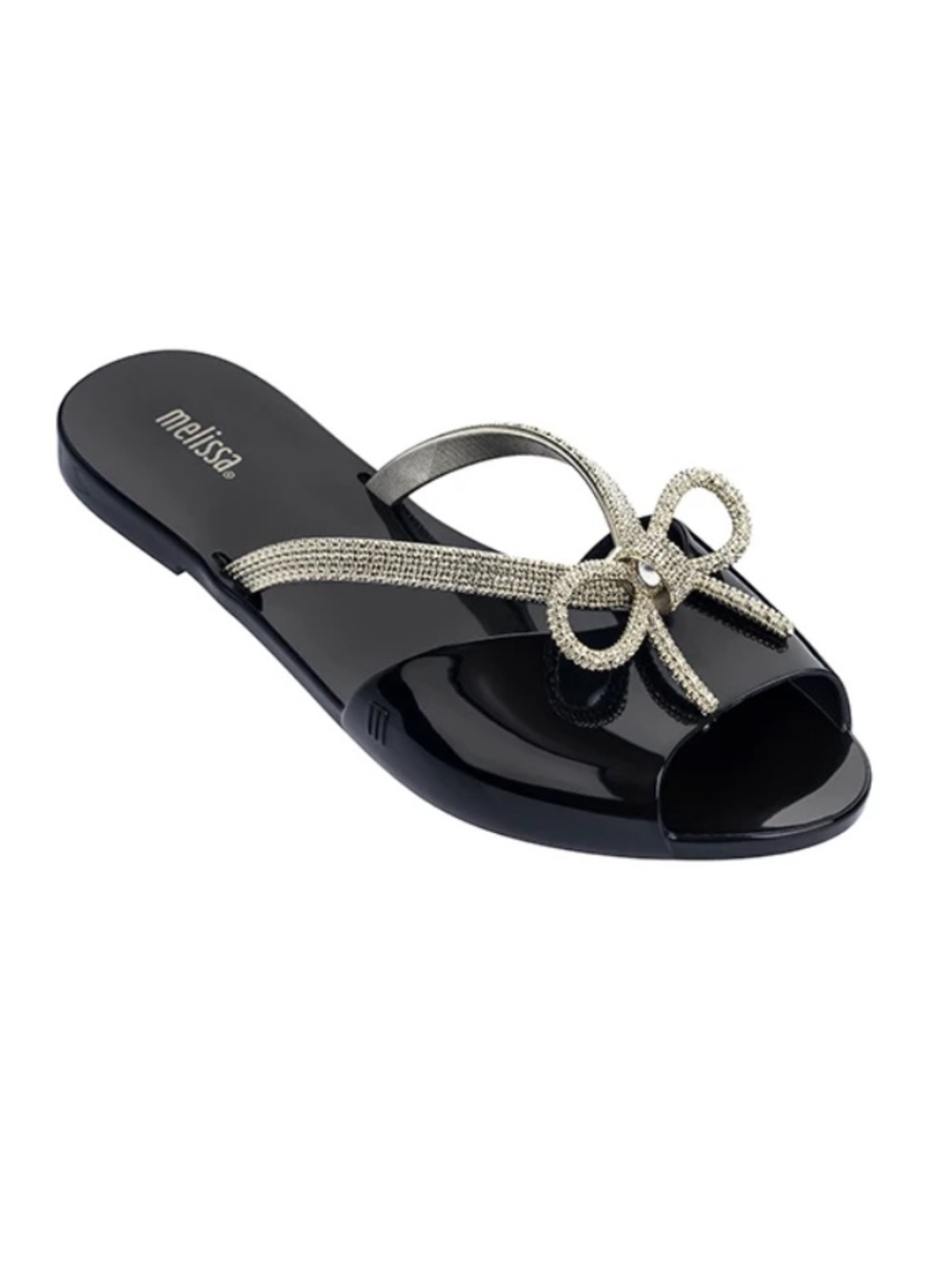 Melissa Ela gold chrome and black Bow tie Jelly sandal flip flop-size 8